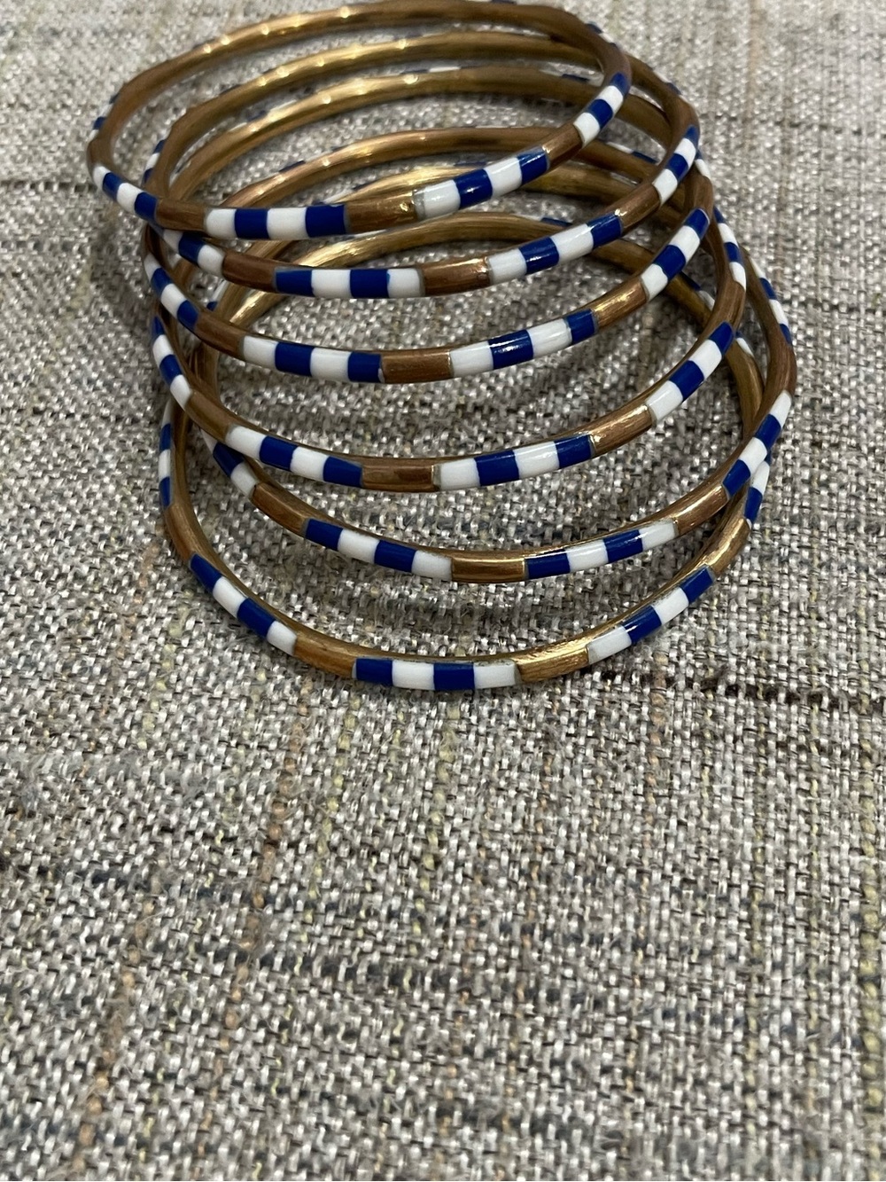 Budha Girl Blue, White & Gold Stacked Beaded Bangle Set - Picture 5 of 8